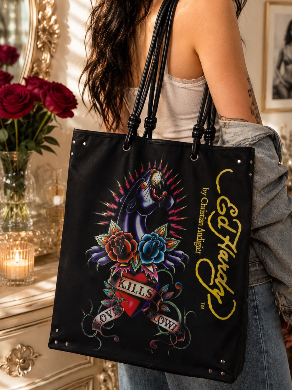 Ed Hardy Christian Audigier Y2K Panther Tattoo Tote Bag